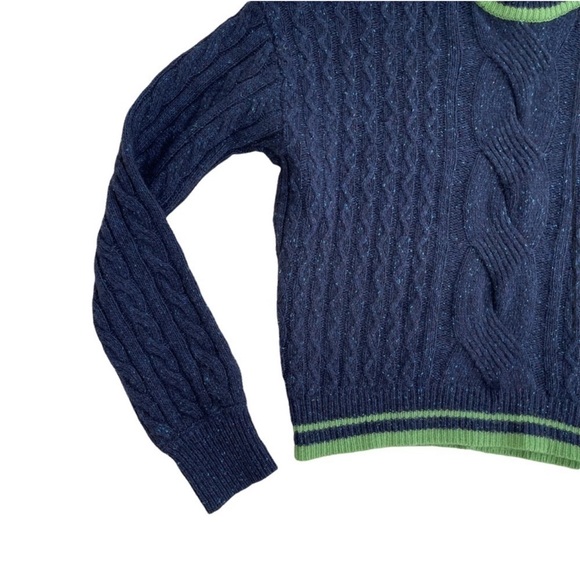 VEDA Paro Wool Navy Cable Knit Sweater,  Green Accents XS - Picture 4 of 9